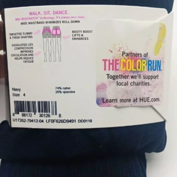 Hue Navy Double Rib Shaping Tights Size 4 L/XL Made to Move Shapers U17262 - Picture 6 of 6